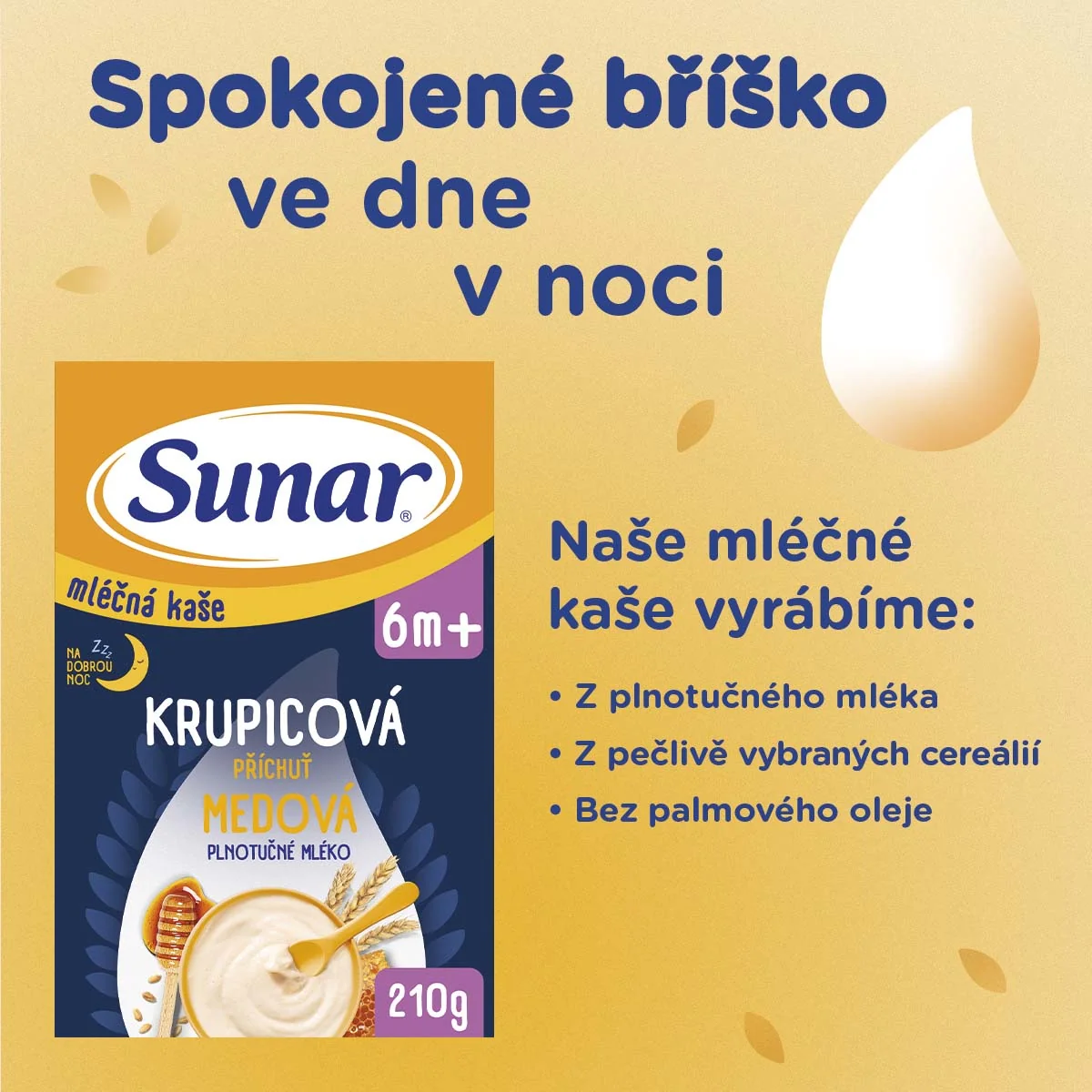 Sunar Mléčná krupicová kaše na dobrou noc medová 210 g