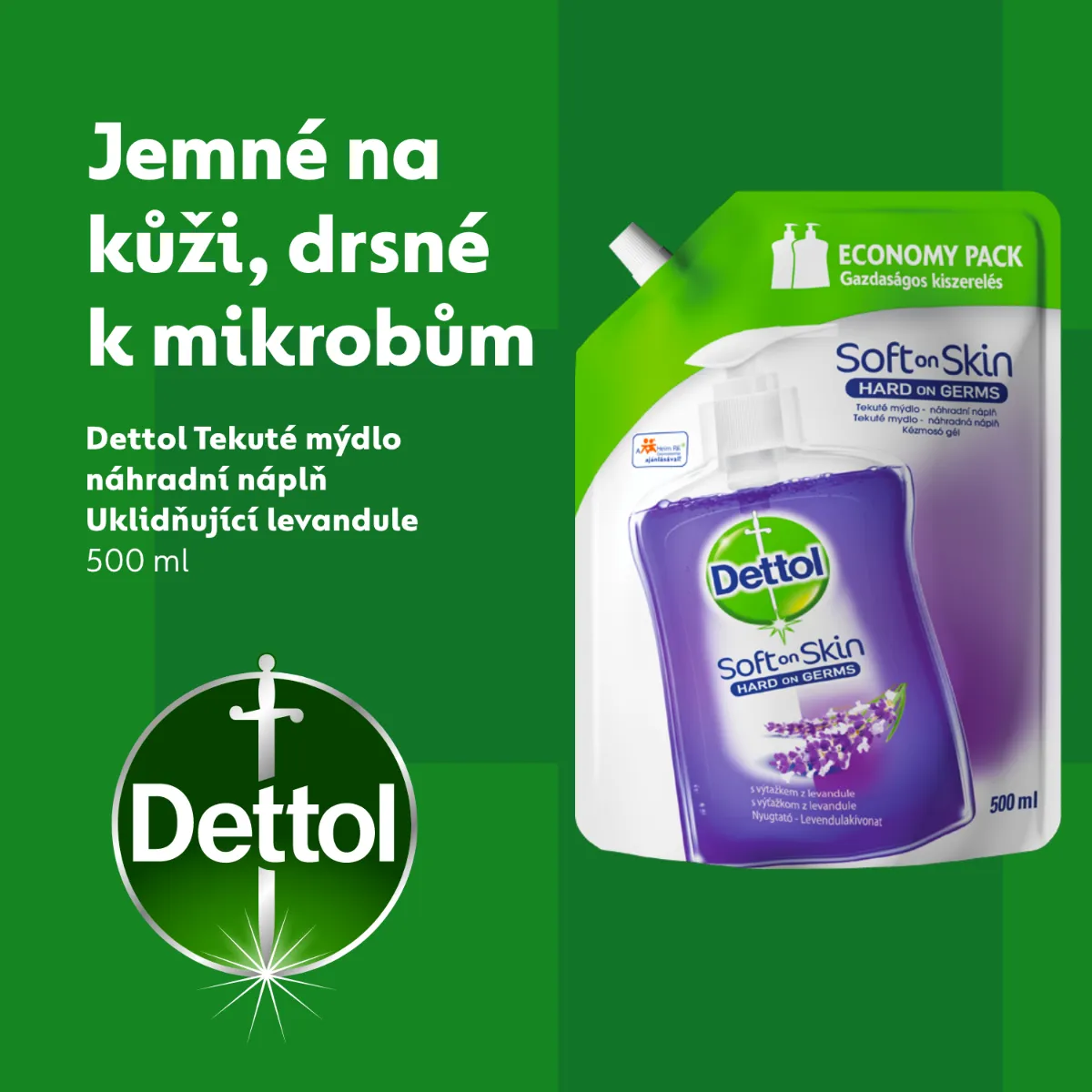 Dettol Tekuté mýdlo Uklidňující levandule náhradní náplň 500 ml