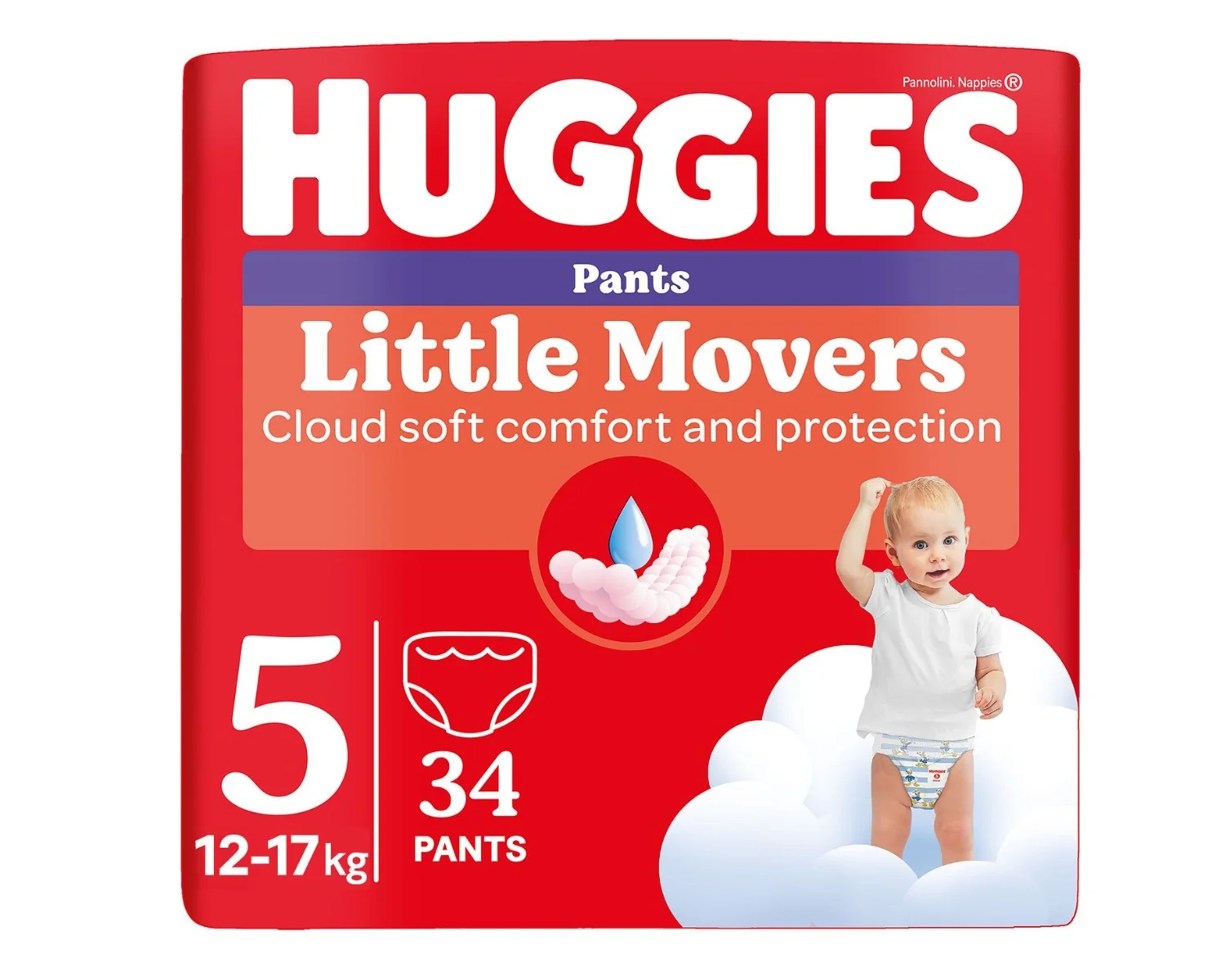 Huggies Little Movers Pants 5 12-17 kg jednorázové plenkové kalhotky 34 ks