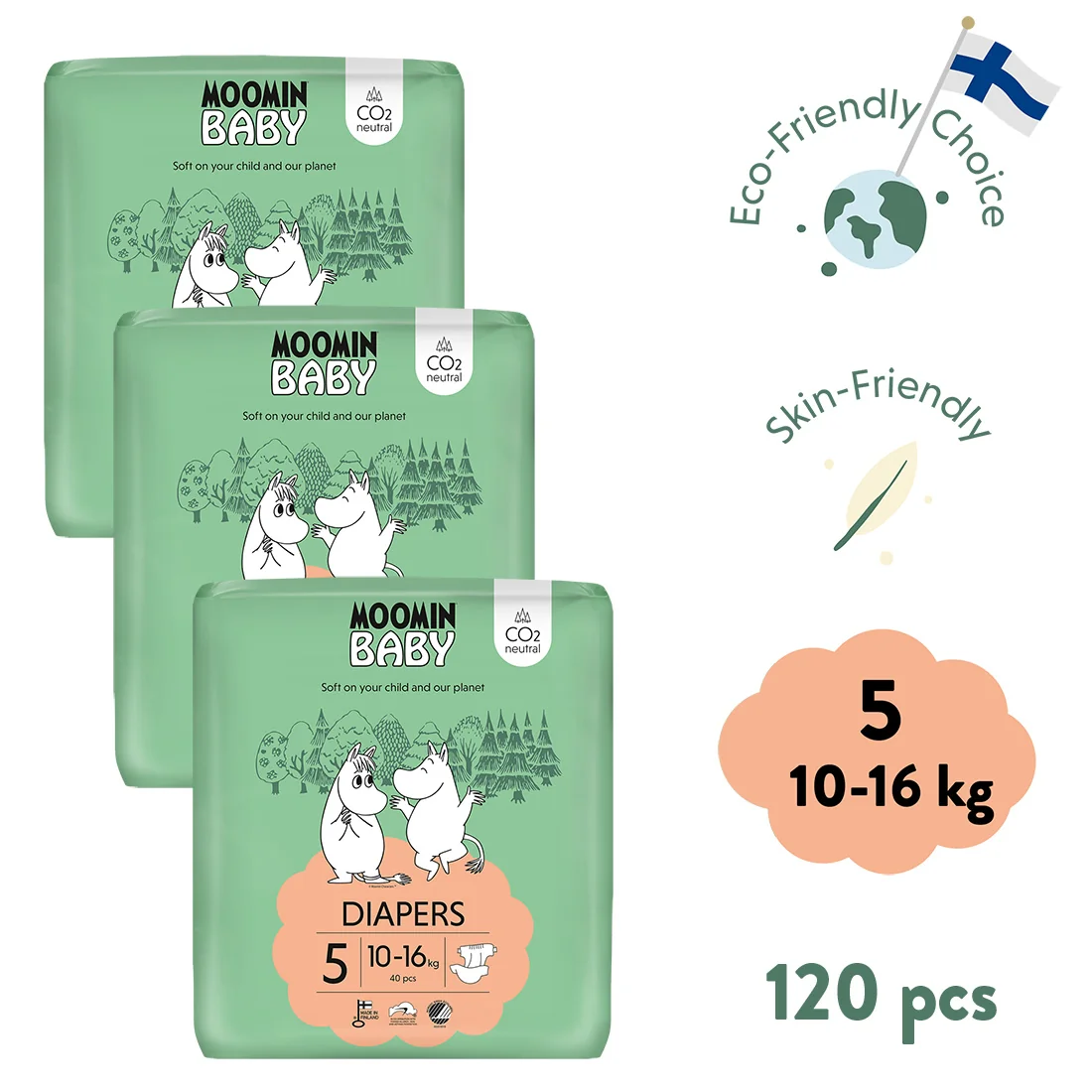 Moomin Baby 5 Maxi 10–16 kg měsíční balení eko plen 120 ks