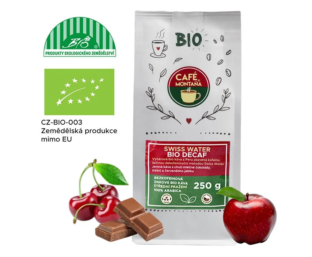 Café Montana Swiss Water Bio Decaf bezkofeinová zrnková káva 250 g