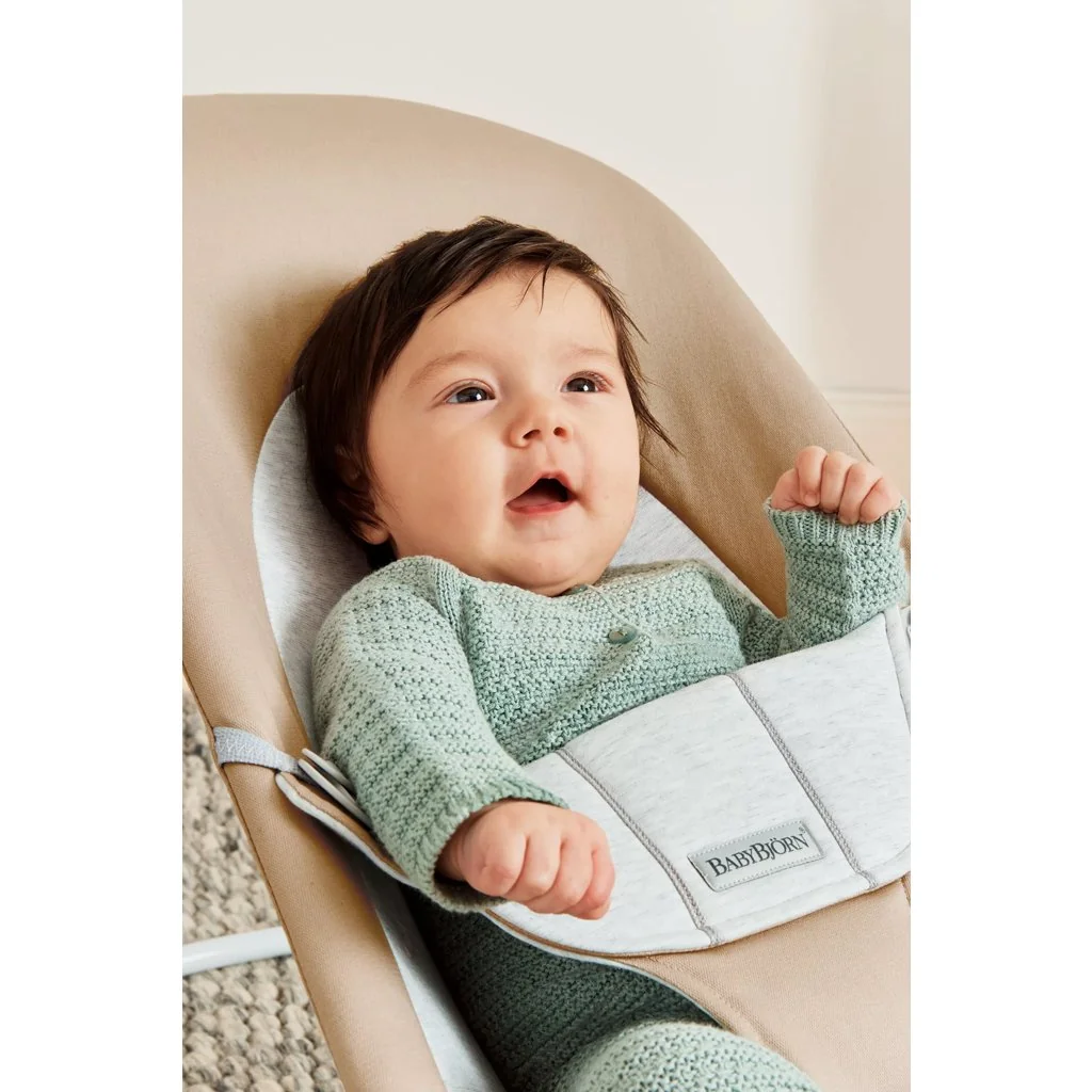 BabyBjörn Lehátko Balance Soft Woven Beige/ grey Jersey, světlá konstrukce 