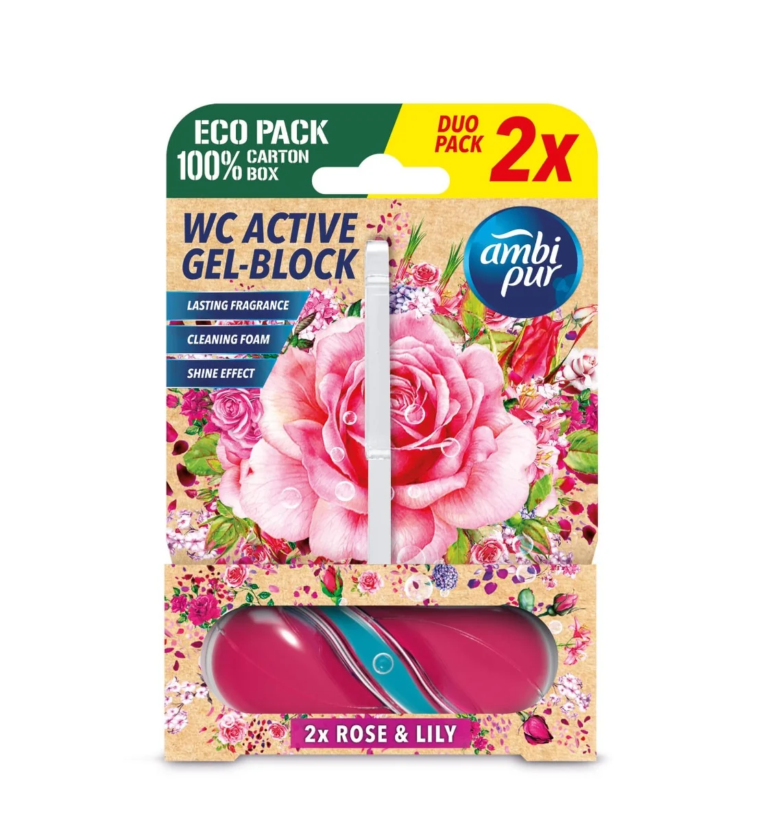 Ambi Pur WC Active gel-blok růže & lilie 2x45 g