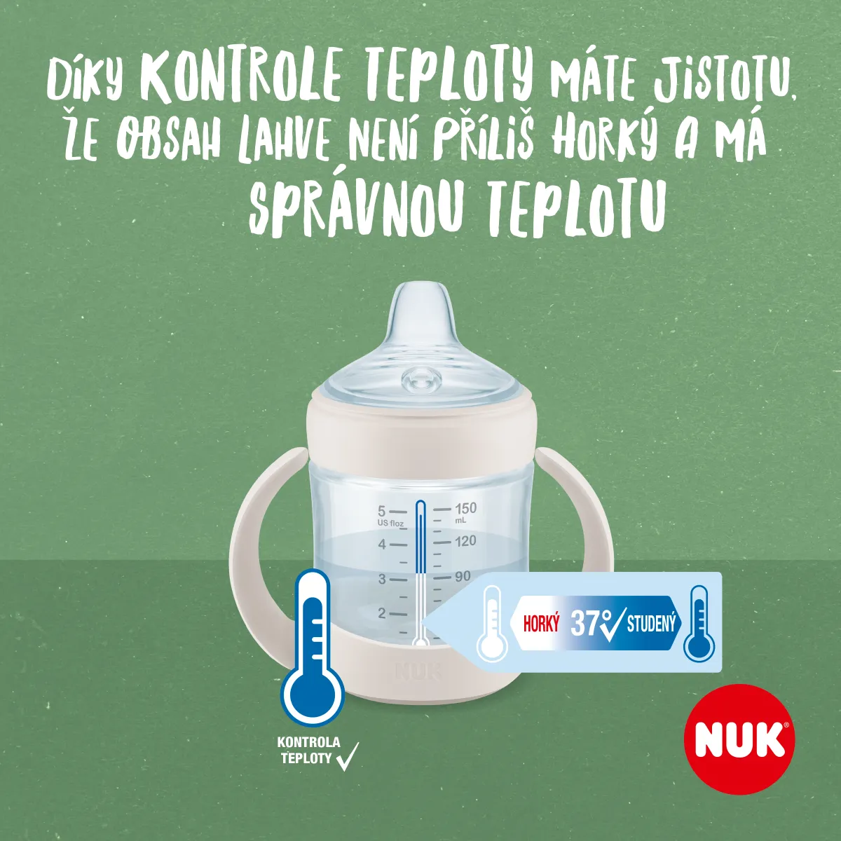 NUK For Nature Kojenecká láhev na učení s kontrolou teploty 150 ml