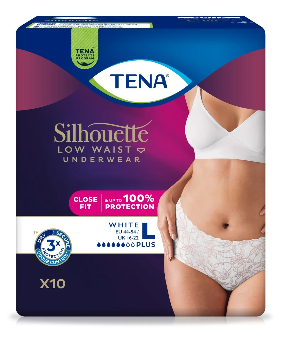 Tena Silhouette Low Waist White Plus L inkontinenční kalhotky 10 ks