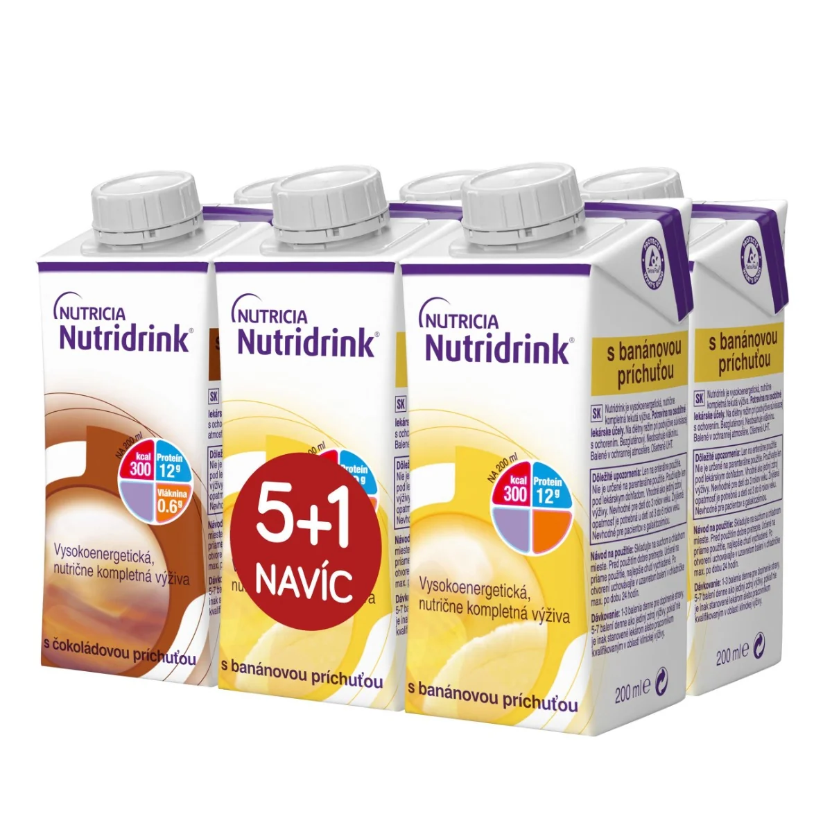 Nutridrink balíček 5+1 s příchutí čokoládovou a banánovou 6x200 ml