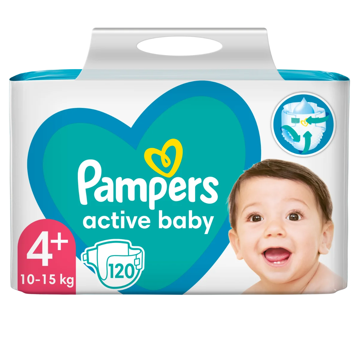 Pampers Active Baby vel. 4+ 10–15 ks dětské pleny 120 ks