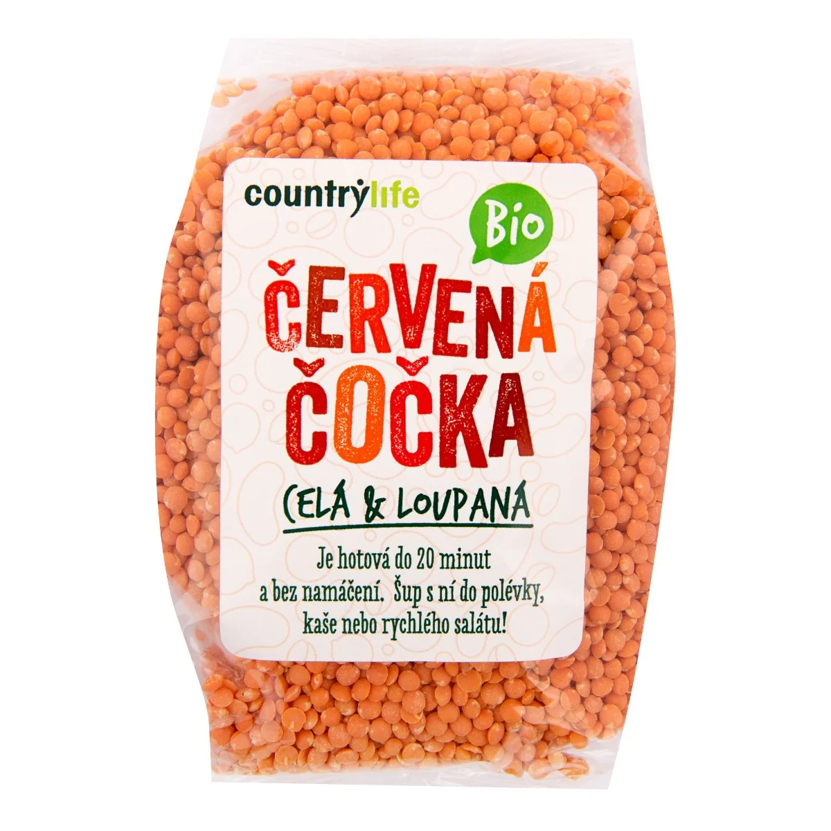 Country Life Čočka červená BIO celá loupaná 500 g