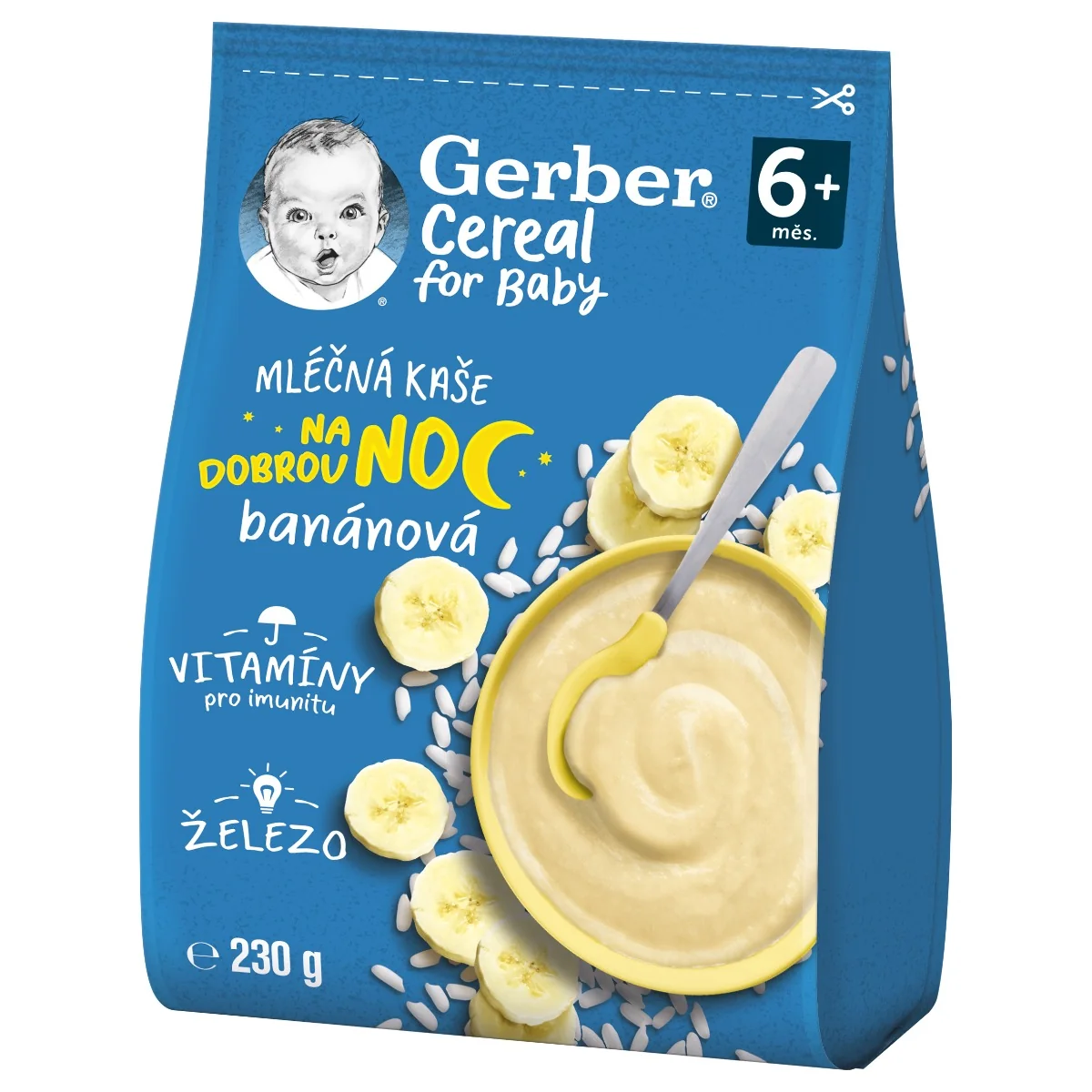 Gerber Cereal Mléčná kaše na dobrou noc banánová 6m+ 230 g