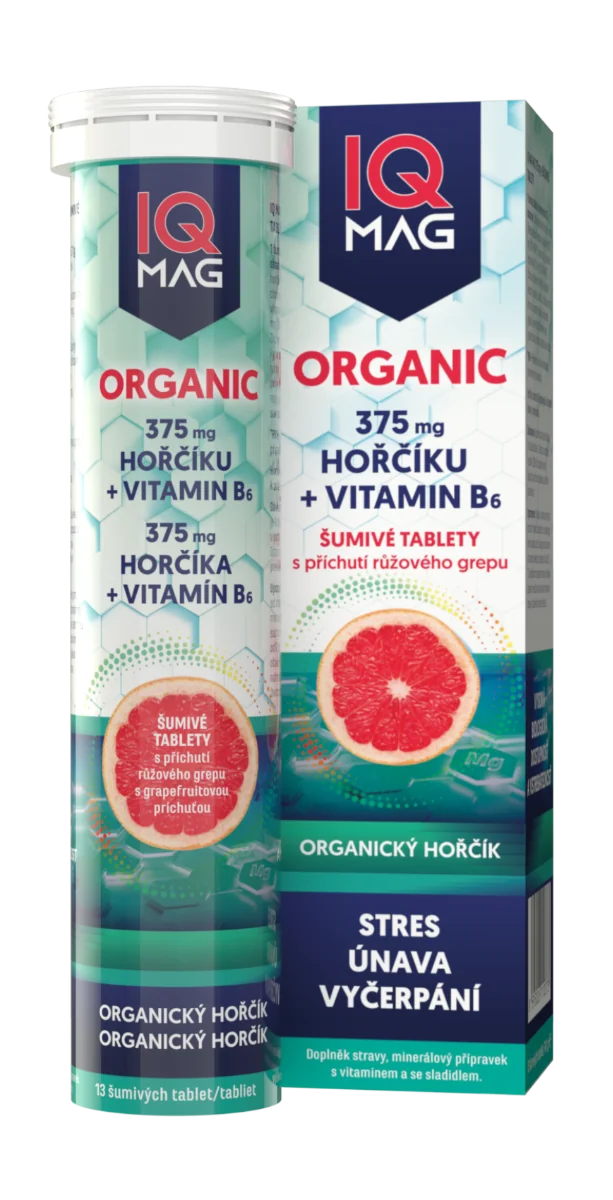 IQ Mag ORGANIC Hořčík 375 mg + vitamín B6 13 šumivých tablet