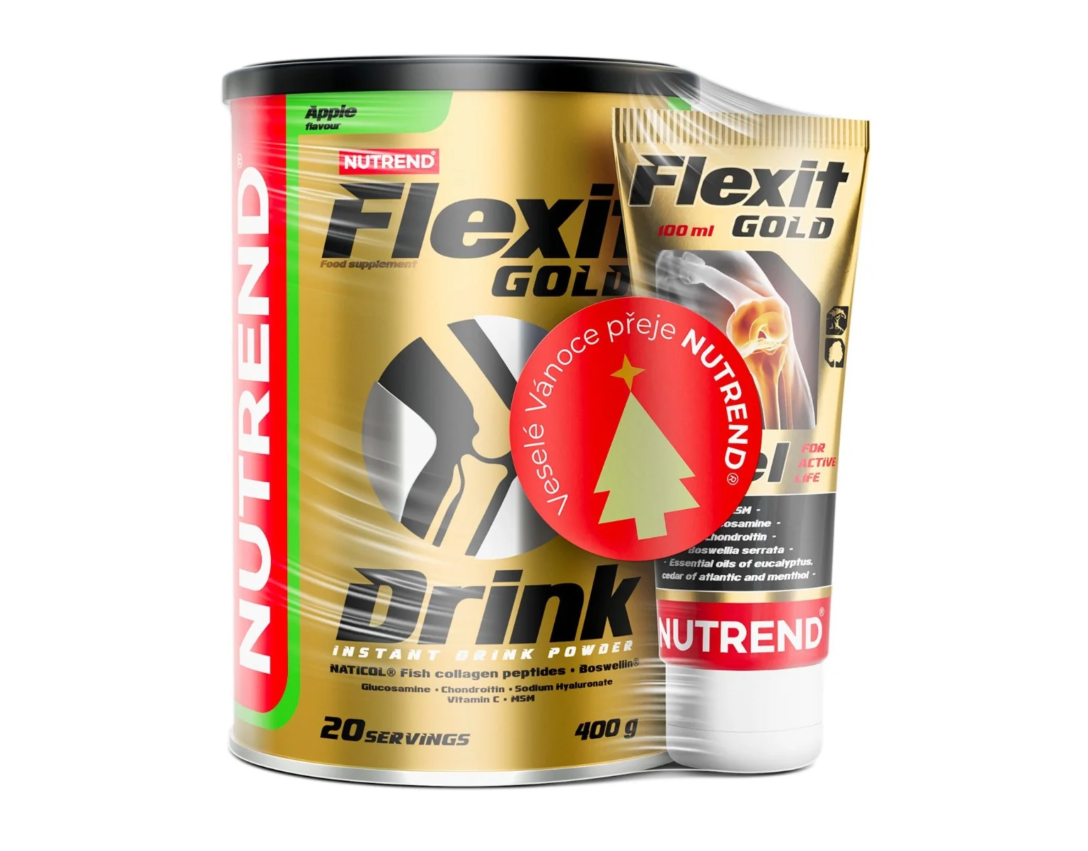 Nutrend Flexit Gold Drink 400 g jablko + Flexit Gold Gel 100 ml dárková sada