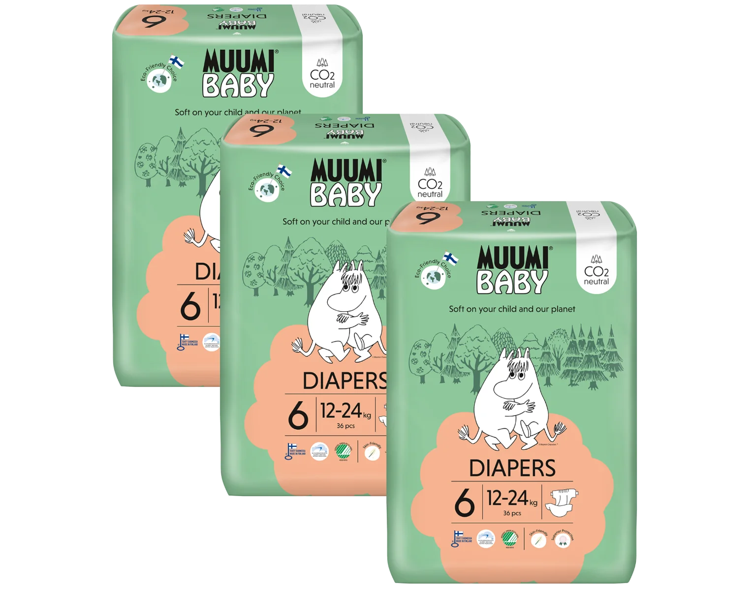 Muumi Baby 6 Junior 12–24 kg eko pleny 108 ks